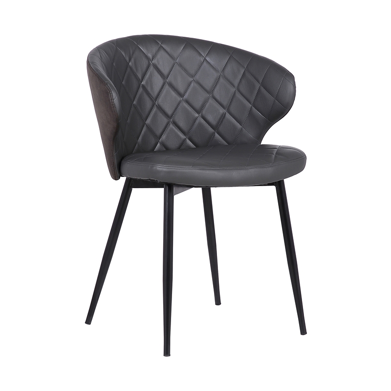 Armen Living Ava Modern Faux Leather Dining Arm Chair in Gray and Black