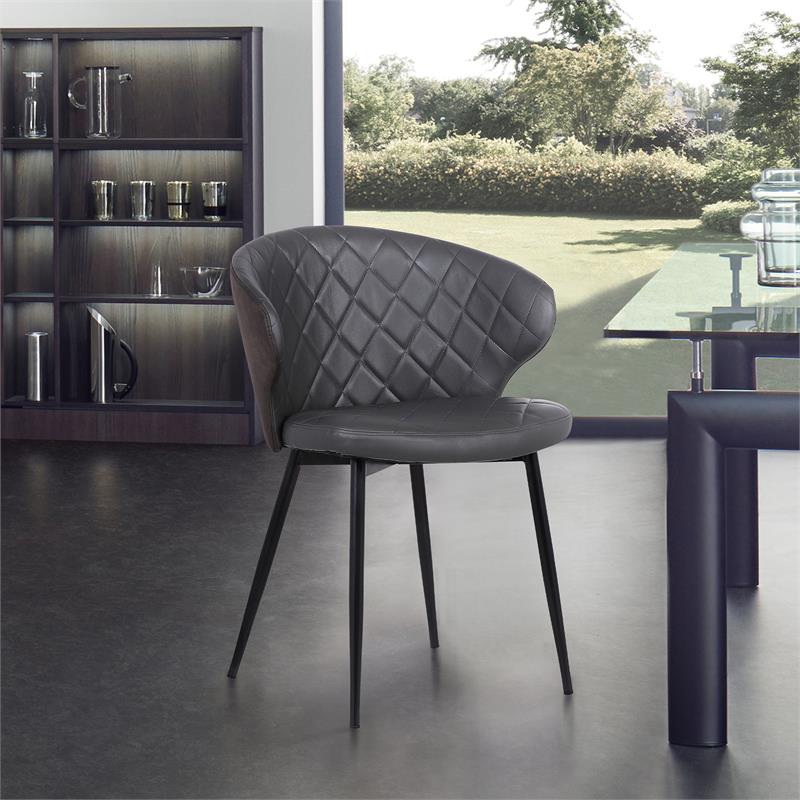 Armen Living Ava Modern Faux Leather Dining Arm Chair in Gray and Black