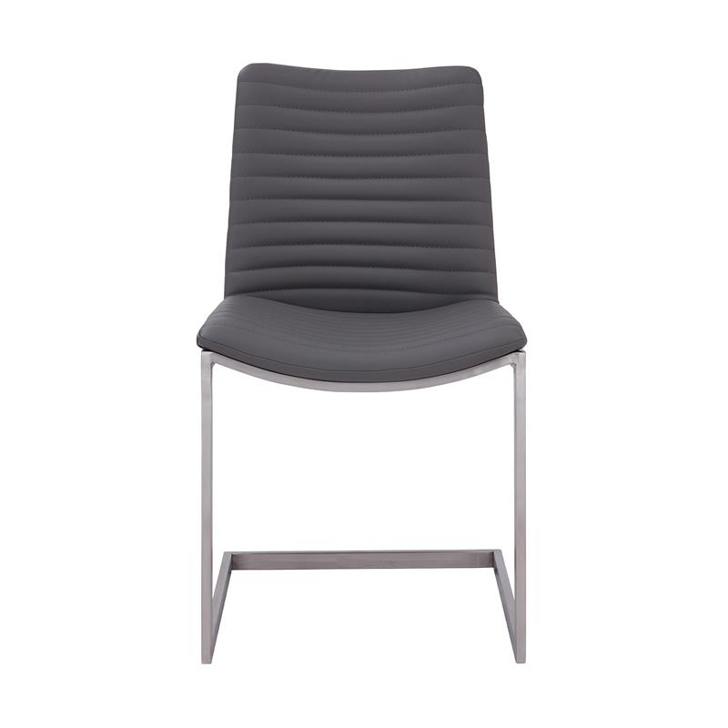 Armen Living April Faux Leather & Metal Dining Chair in Gray/Silver (Set of 2)