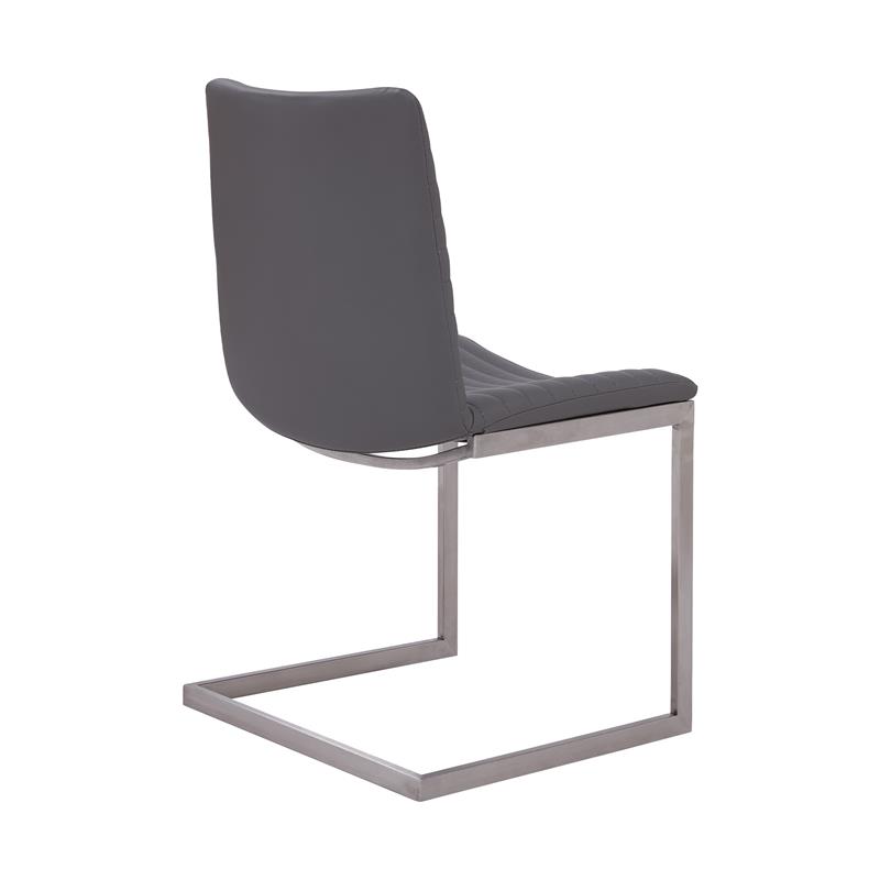 Armen Living April Faux Leather & Metal Dining Chair in Gray/Silver (Set of 2)