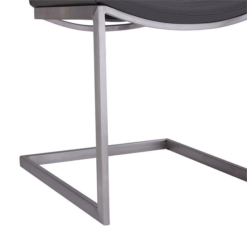 Armen Living April Faux Leather & Metal Dining Chair in Gray/Silver (Set of 2)