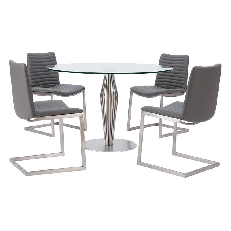 Armen Living April Faux Leather & Metal Dining Chair in Gray/Silver (Set of 2)