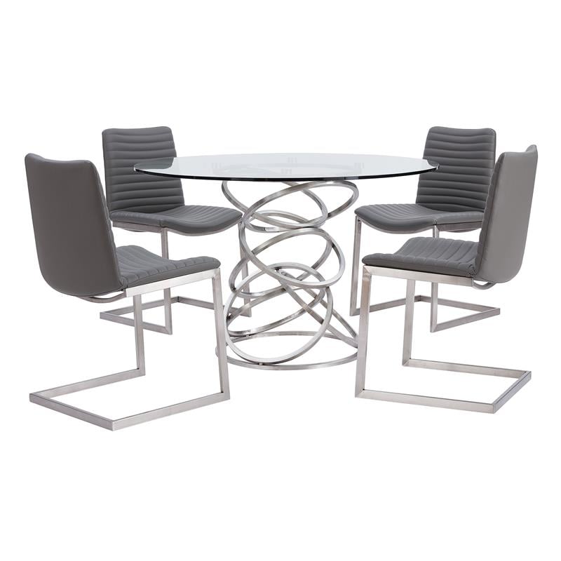 Armen Living April Faux Leather & Metal Dining Chair in Gray/Silver (Set of 2)