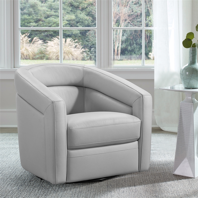 Armen Living Desi Modern Leather Swivel Accent Chair in Gray