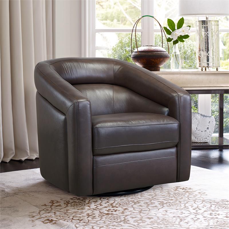 Armen Living Desi Contemporary Leather Swivel Accent Chair in Espresso