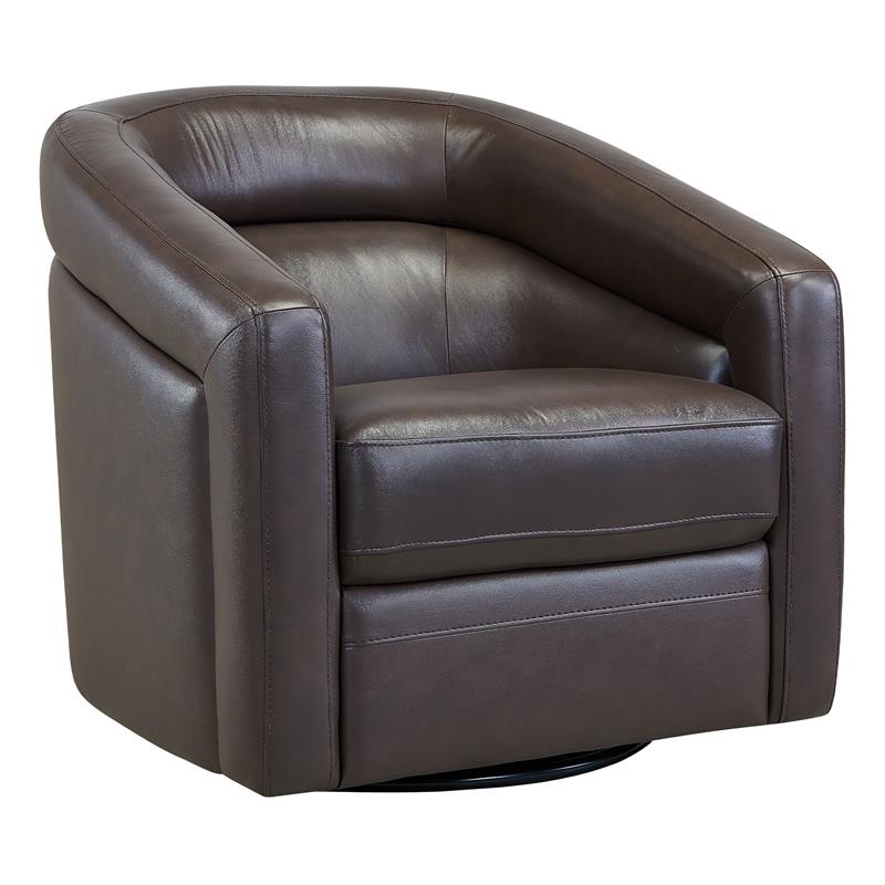 Armen Living Desi Contemporary Leather Swivel Accent Chair in Espresso