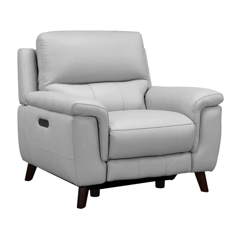 Armen Living Lizette Contemporary Leather Chair with Wood Legs in Gray