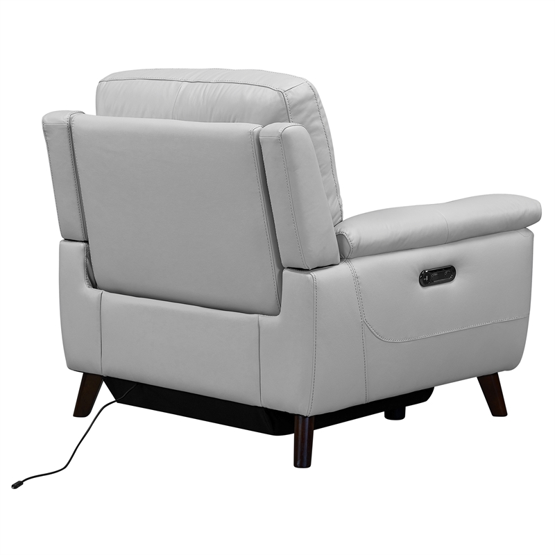 Armen Living Lizette Contemporary Leather Chair with Wood Legs in Gray