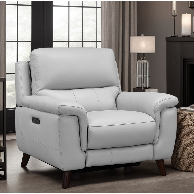 Armen Living Lizette Contemporary Leather Chair with Wood Legs in Gray
