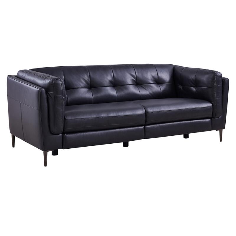 Armen Living Primrose Contemporary Genuine Leather Sofa in Blue