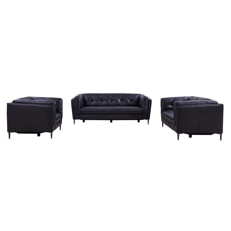 Armen Living Primrose Contemporary Genuine Leather Sofa in Blue