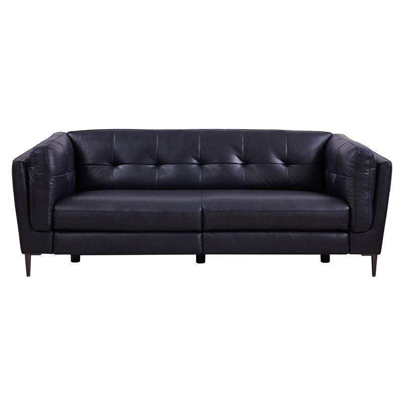 Armen Living Primrose Contemporary Genuine Leather Sofa in Blue