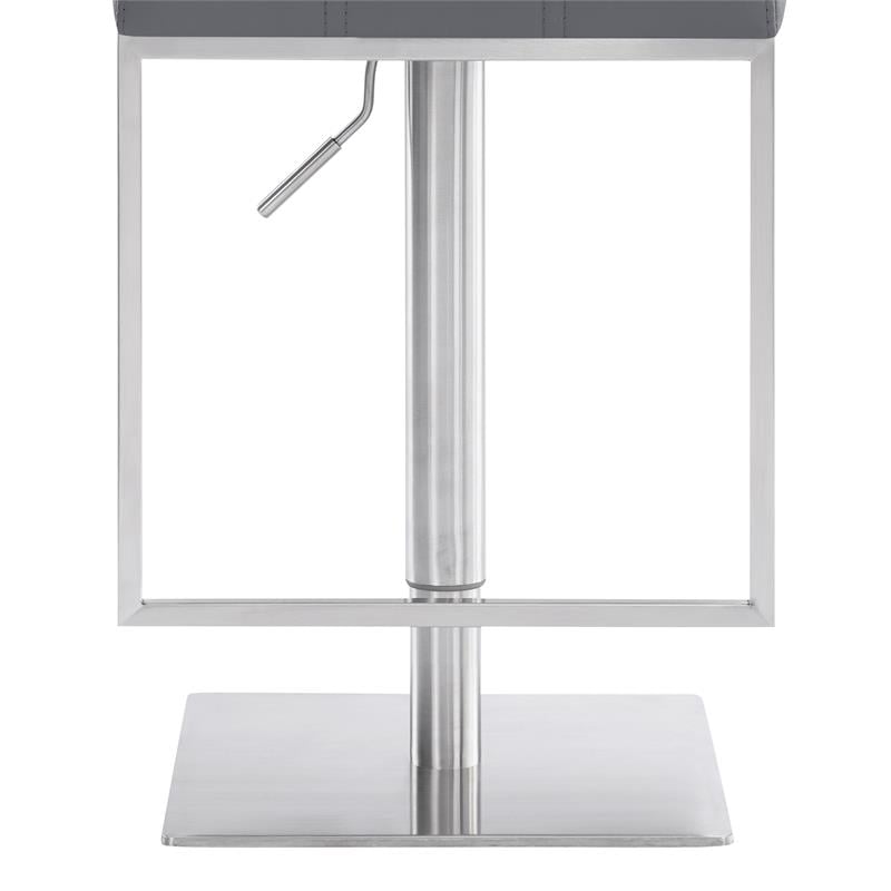 Armen Living Michele Faux Leather Swivel Bar Stool in Gray/Stainless Steel