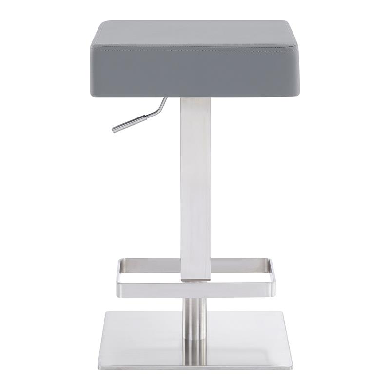 Armen Living Kaylee Modern Faux Leather Swivel Bar stool in Gray/Stainless Steel