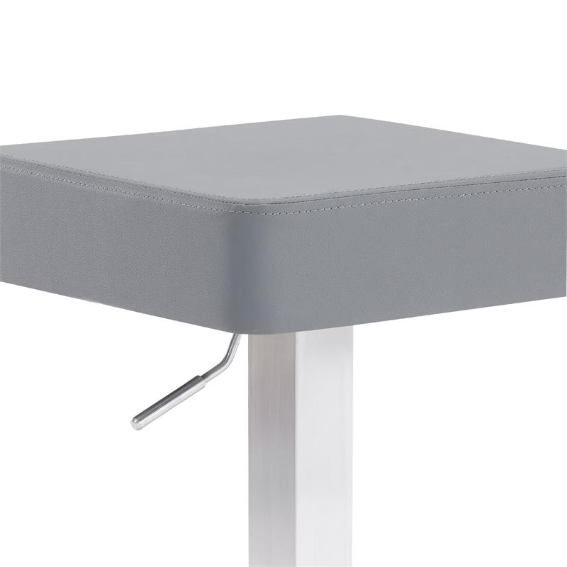 Armen Living Kaylee Modern Faux Leather Swivel Bar stool in Gray/Stainless Steel