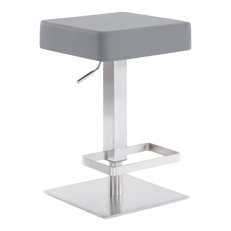 Armen Living Kaylee Modern Faux Leather Swivel Bar stool in Gray/Stainless Steel