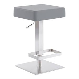 Armen Living Kaylee Modern Faux Leather Swivel Bar stool in Gray/Stainless Steel