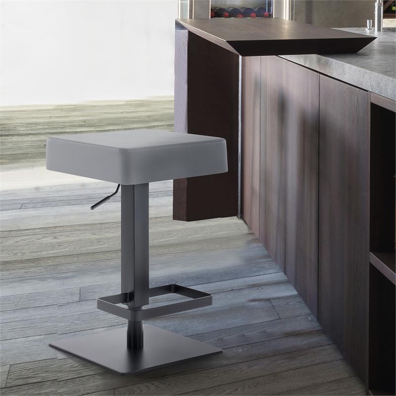 Armen Living Kaylee Modern Faux Leather Swivel Bar stool in Gray/Black