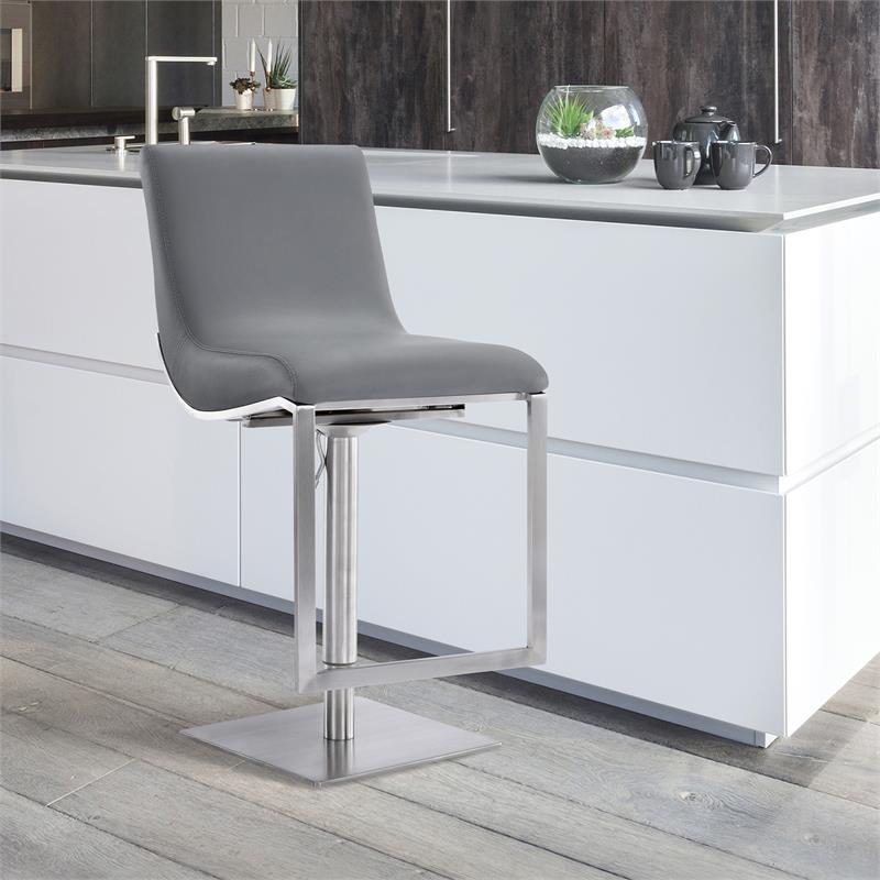 Armen Living Victory Modern Faux Leather Swivel Bar stool in Gray