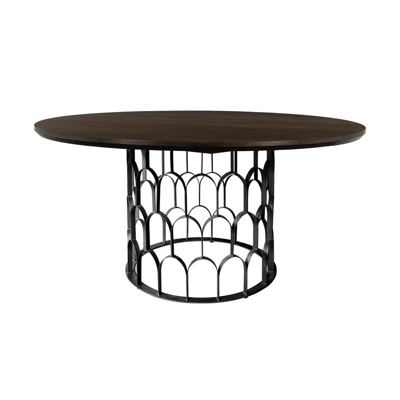 Armen Living Gatsby Round Contemporary Wood & Metal Dining Table in Oak/Black