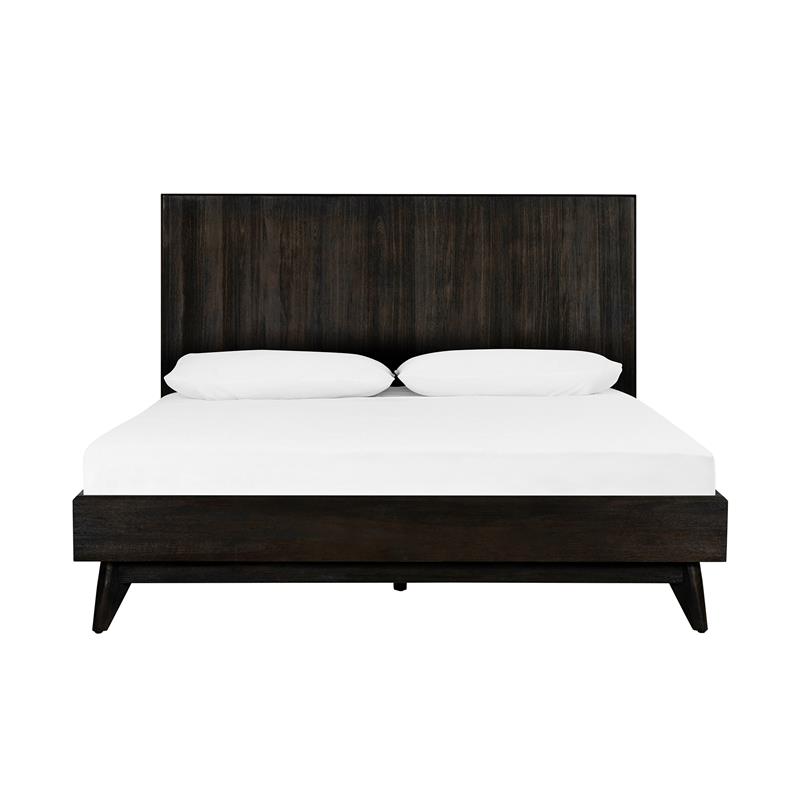 Armen Living Baly Wood Platform King Bed with Antique Brass Accents in Brown