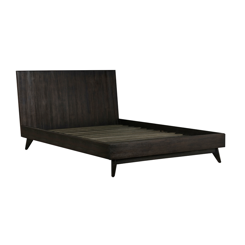 Armen Living Baly Wood Platform King Bed with Antique Brass Accents in Brown