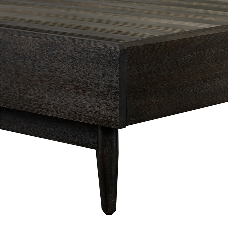 Armen Living Baly Wood Platform King Bed with Antique Brass Accents in Brown