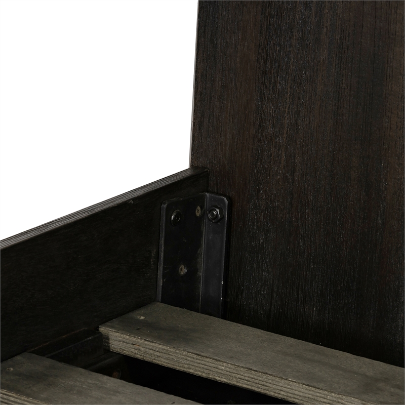 Armen Living Baly Wood Platform King Bed with Antique Brass Accents in Brown