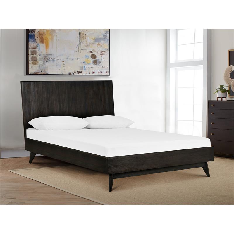 Armen Living Baly Wood Platform Queen Bed with Antique Brass Accents in Brown