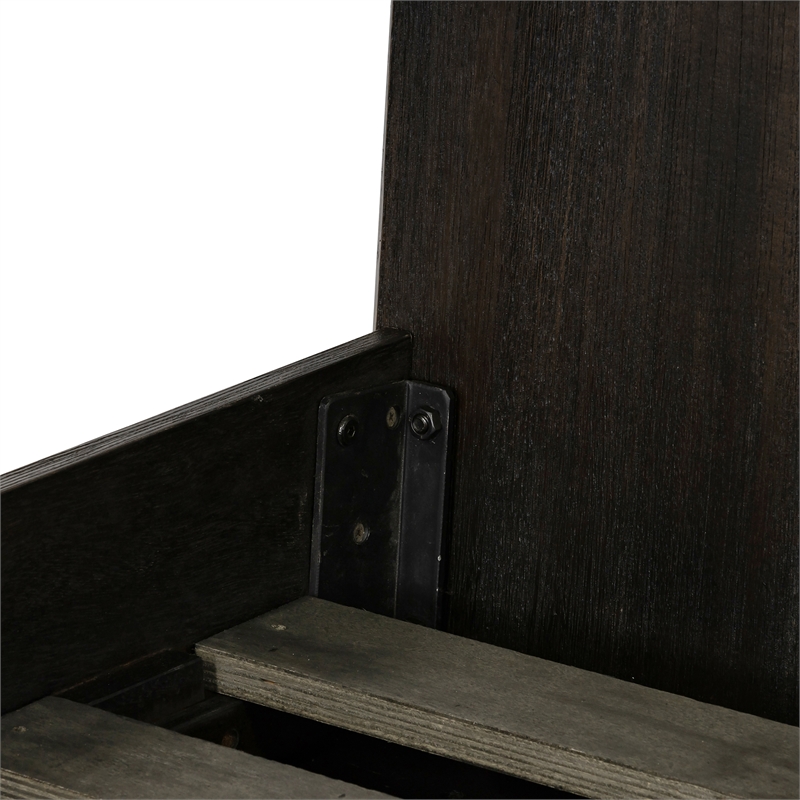 Armen Living Baly Wood Platform Queen Bed with Antique Brass Accents in Brown