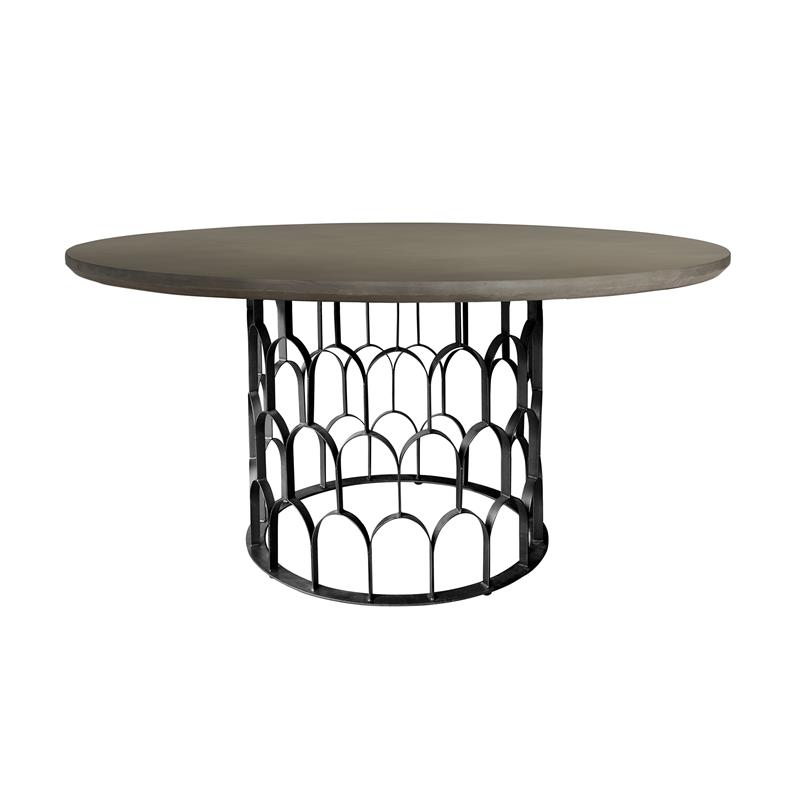 Armen Living Gatsby Modern Metal & Faux Concrete Dining Room Table in Oak/Black