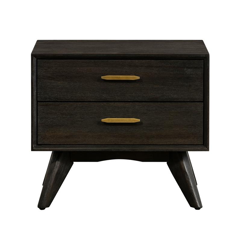 Armen Living Baly Mid-Century Wood 2-Drawer Night Stand in Brown