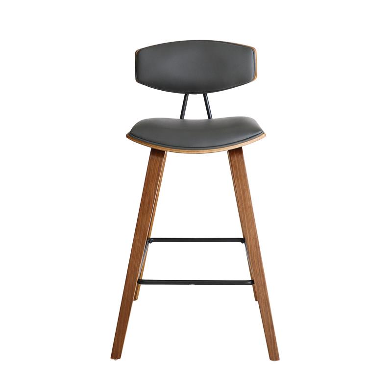 Armen Living Fox Modern Faux Leather Kitchen Barstool in Gray