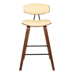 Armen Living Fox 25.5&quot Faux Leather Kitchen Counter Stool in Cream/Walnut