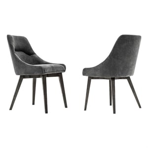 Armen Living Lileth River Fabric & Wood Dining Chair in Gray (Set of 2)