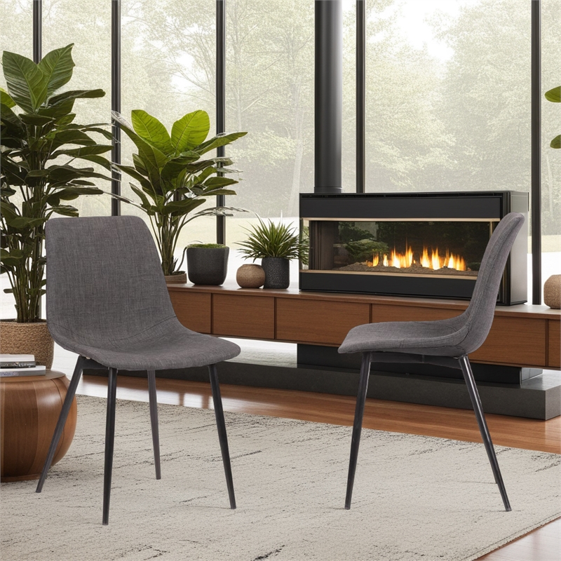 Armen Living Monte Modern Faux Leather & Metal Dining Chair in Charcoal/Black