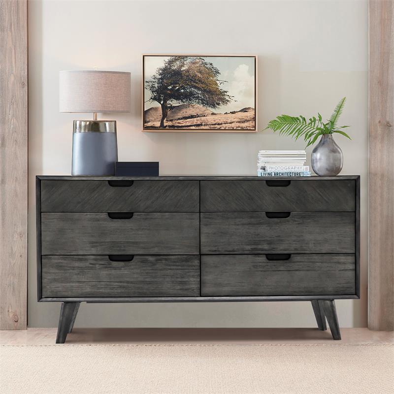Armen Living Mohave 6-Drawer Mid-Century Wood Dresser in Tundra Gray