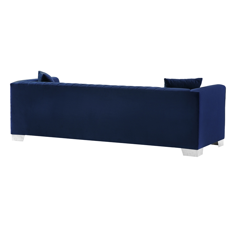 Armen Living Cambridge Velvet Sofa in Rich Blue and Brushed Stainless Steel