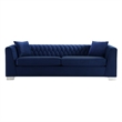 Armen Living Cambridge Velvet Sofa in Rich Blue and Brushed Stainless Steel