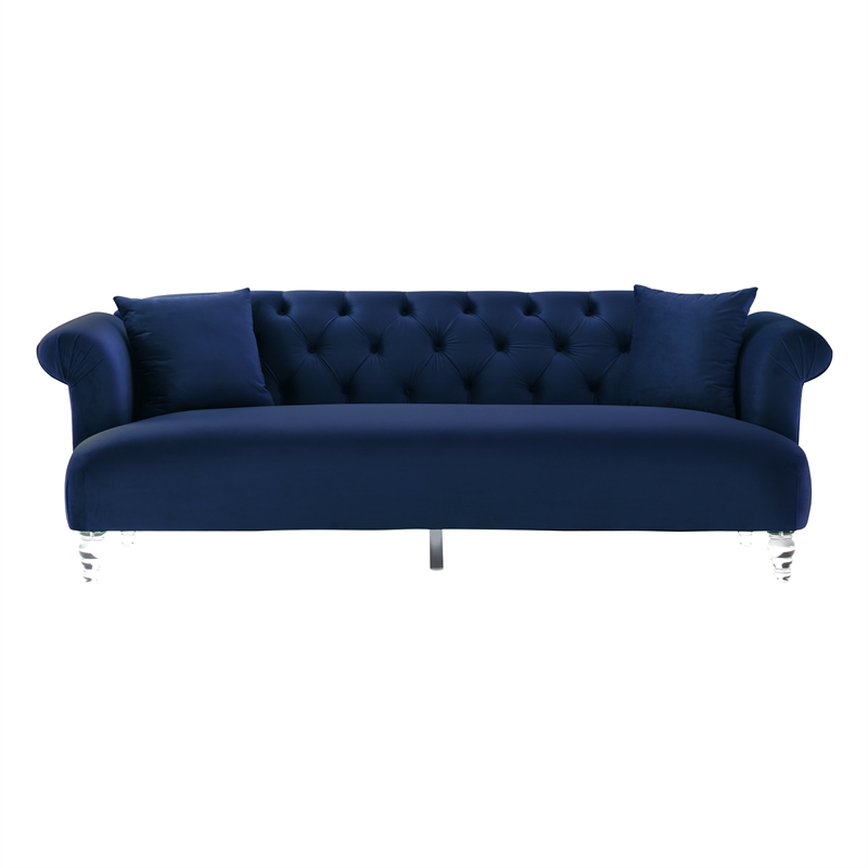 Armen Living Elegance Tufted Contemporary Velvet & Acrylic Sofa in Blue