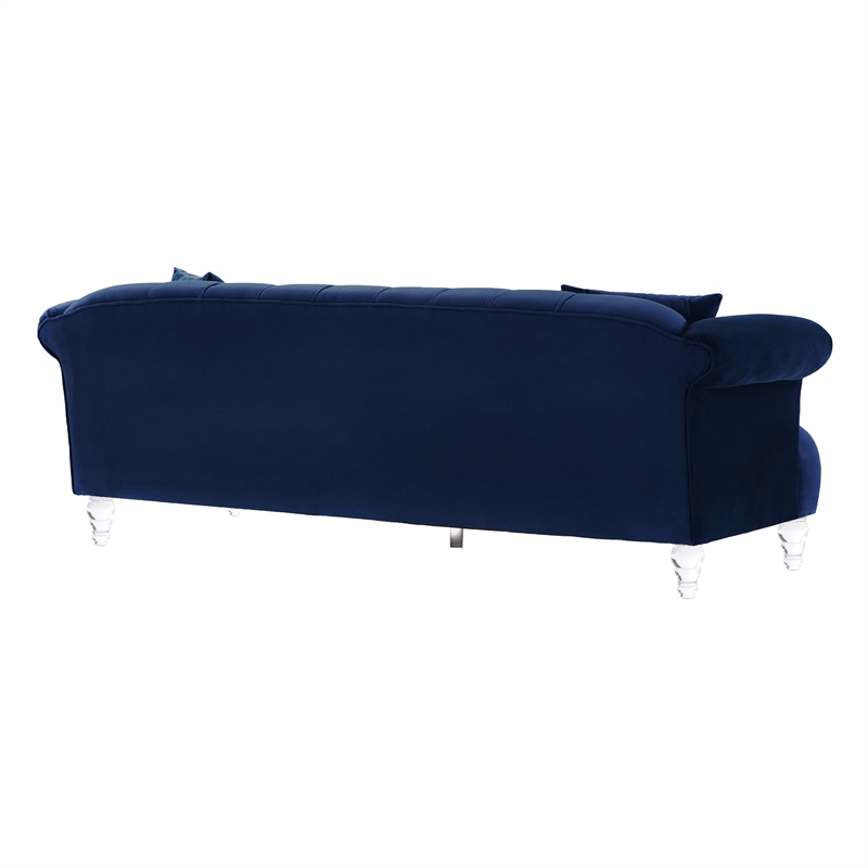 Armen Living Elegance Tufted Contemporary Velvet & Acrylic Sofa in Blue