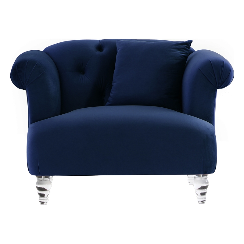 Armen Living Elegance Modern Velvet Chair with Acrylic Legs in Blue