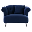 Armen Living Elegance Modern Velvet Chair with Acrylic Legs in Blue
