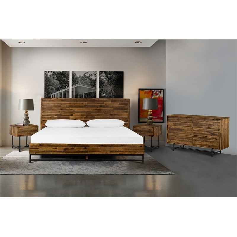 Armen Living Cusco 4-Piece Modern Wood King Bedroom Set in Brown/Black