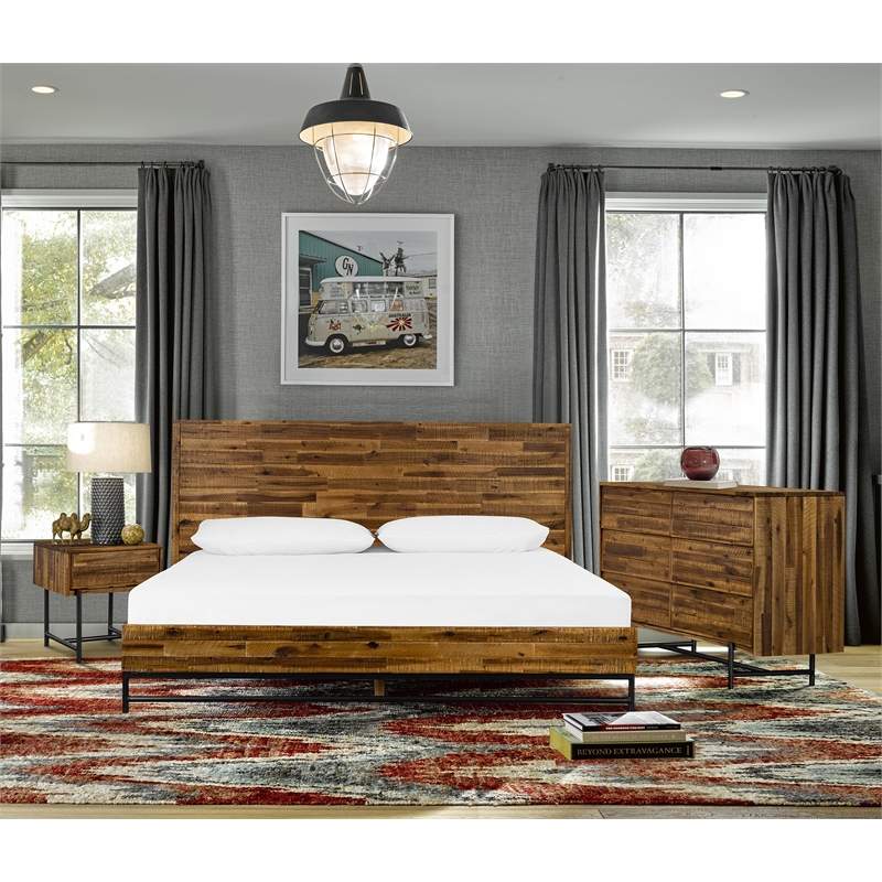Armen Living Cusco 3-Piece Modern Wood Queen Bedroom Set in Brown/Black