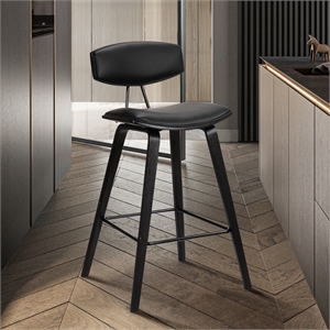 Armen Living Fox 25.5&quot Modern Faux Leather Barstool with Black Brushed Wood