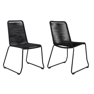 Armen Living Shasta 18.5&quot Fabric Patio Dining Chair in Black (Set of 2)