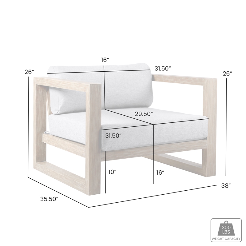 Armen Living Paradise Wood Outdoor Patio Lounge Chair in Natural/Light Gray