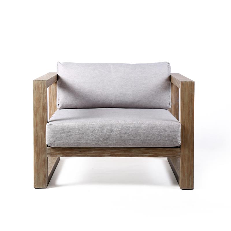 Armen Living Paradise Wood Outdoor Patio Lounge Chair in Natural/Light Gray