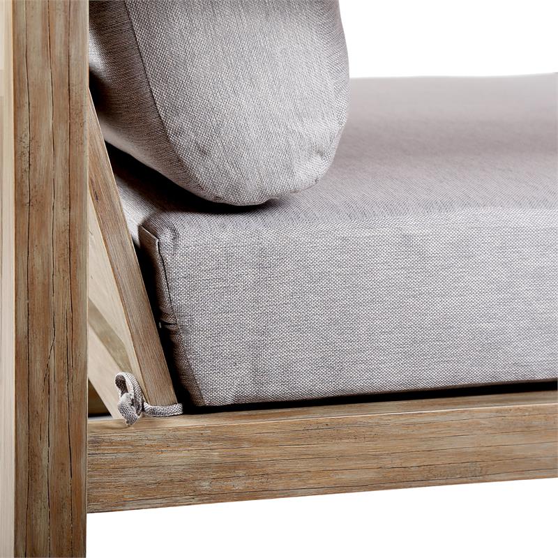 Armen Living Paradise Wood Outdoor Patio Lounge Chair in Natural/Light Gray